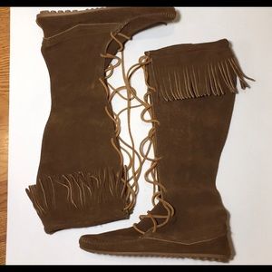 Minnetonka brown suede knee high boots